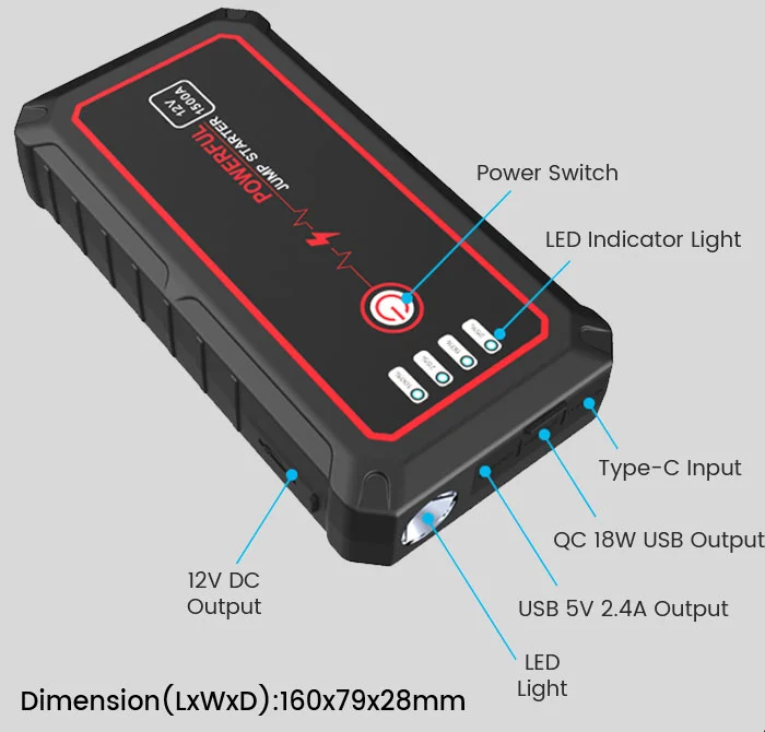 Car 12v Jump Starter 14000mAh Power Bank CX-S601 Appearance Details
