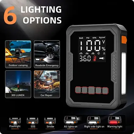 the jump starter is with several modes led flashlight