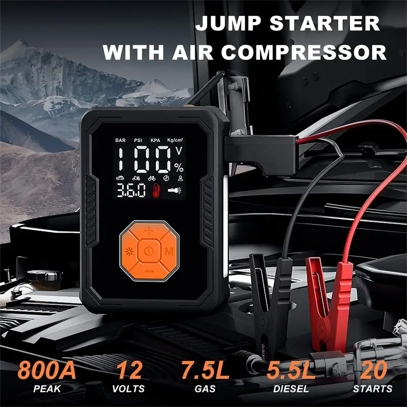 12V Portable Jump Starter with Air Compressor