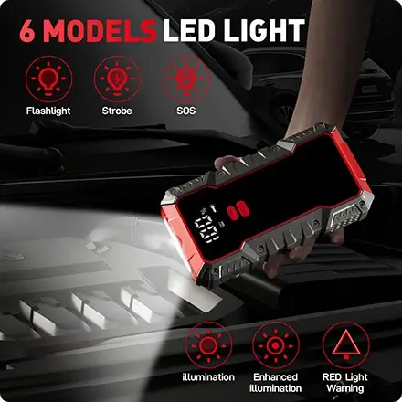 the jump starter is with several modes led flashlight the jump starter is with several modes led flashlight