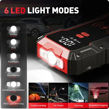 the jump starter is with several modes led flashlight the jump starter is with several modes led flashlight