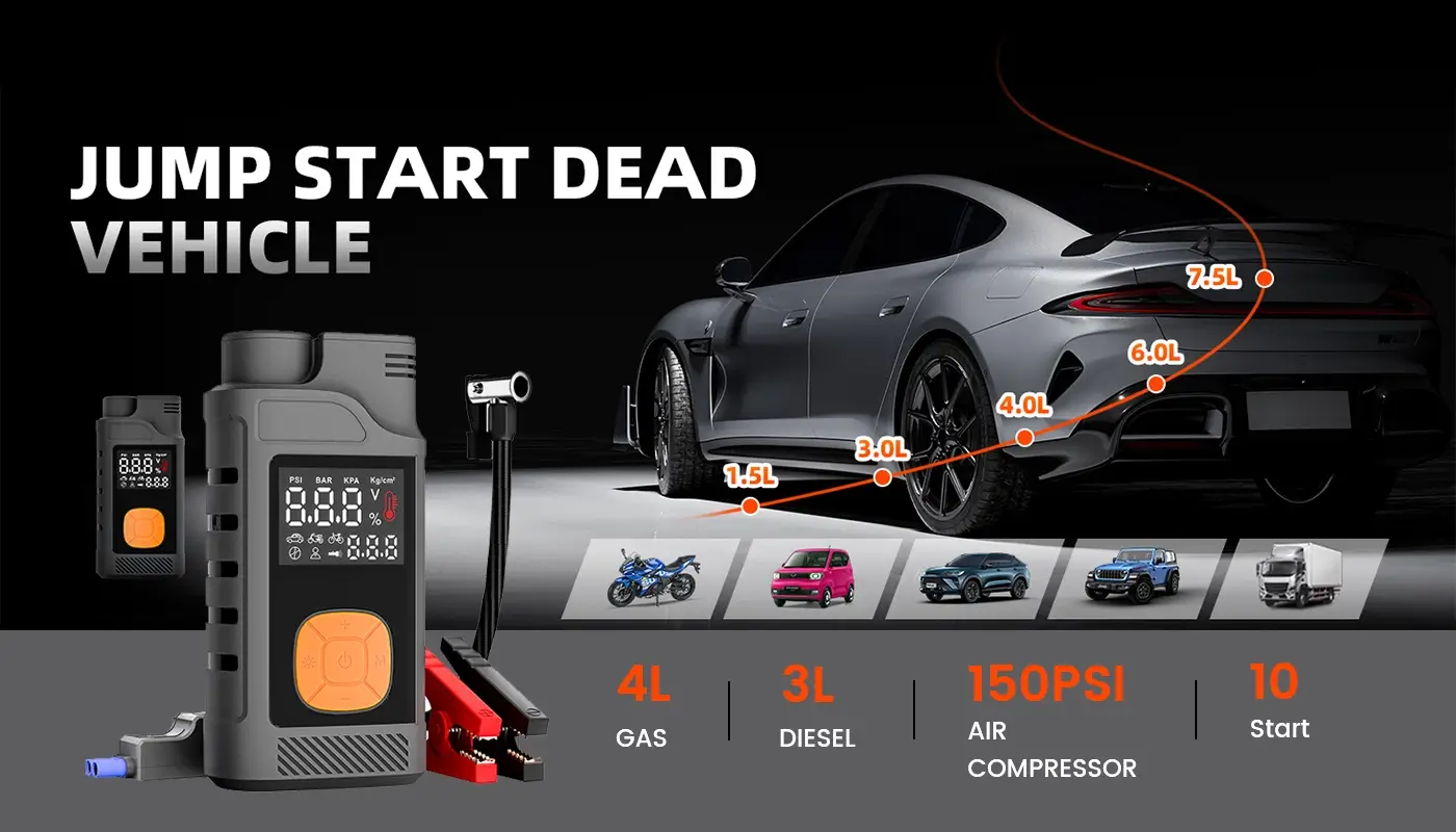 Portable Car Jump Starter With Built-In Air Pump Portable Car Jump Starter With Built-In Air Pump