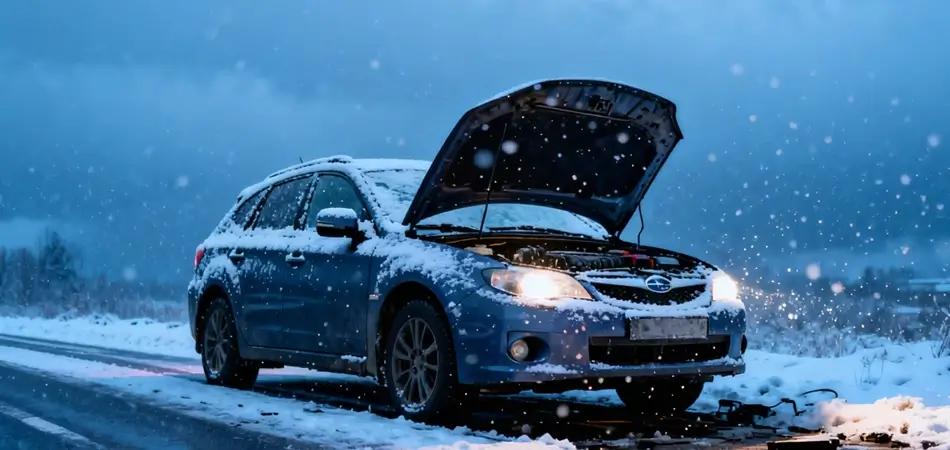 a car broken down in the winter a car broken down in the winter